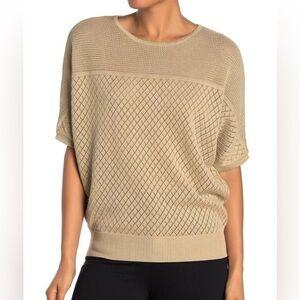 Magaschoni Camel Elbow Length Dolman Sleeve Pointelle top sweater